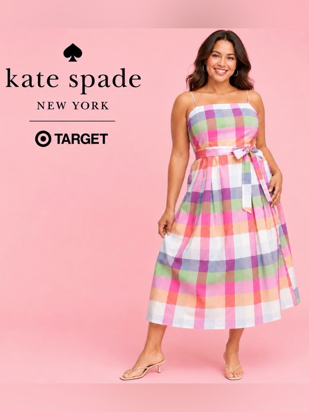 Kate Spade NY x Target Plaid Tie Waist Midi Dress XXL Pastel Cottagecore Summer